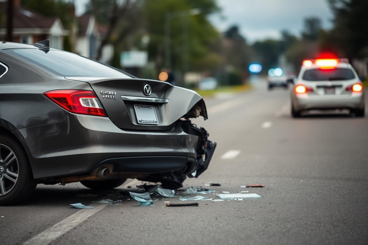 Rear-end car accident scene with vehicle damage